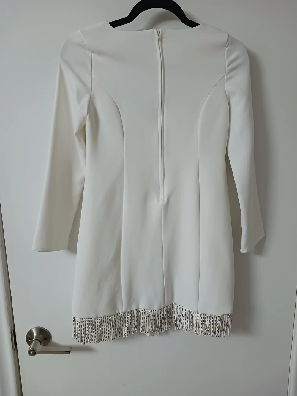 GB girls-White Long-Sleeve Mini Dress with Fringe Hem